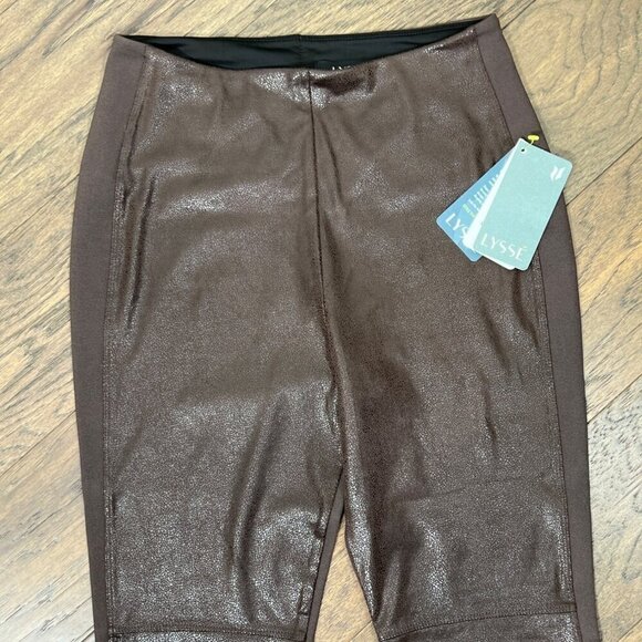 LYSSE Vegan Leather Textured Leggings Espresso (Brown) Sz M (8/10) NWT - Picture 2 of 10